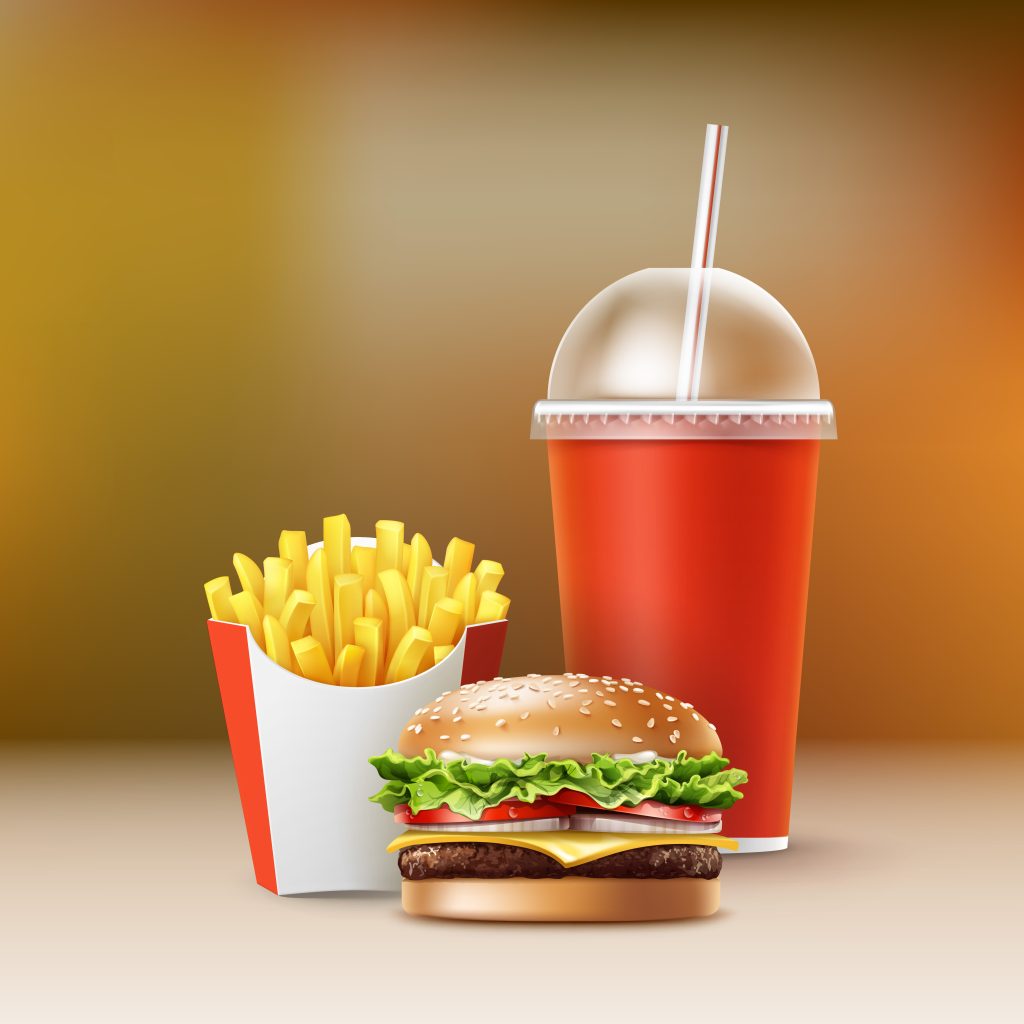 Hamburger, Fast food - a set of hamburger, french fries & drink!